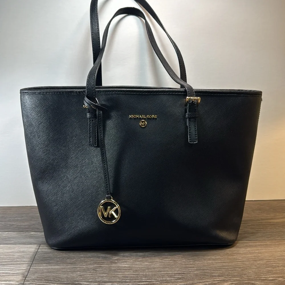 Michael Kors Black Saffiano Leather Tote with Gold Hardware